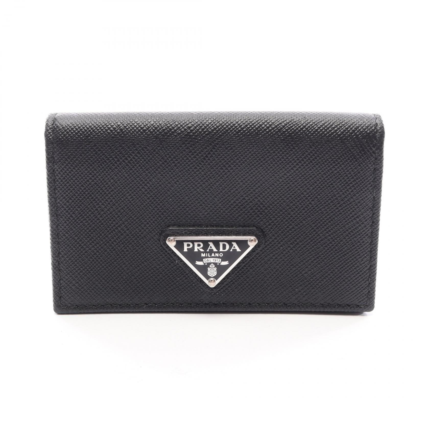 プラダ PRADA カードケース アクセサリー サフィアーノレザー レディース ブラック系 【中古】