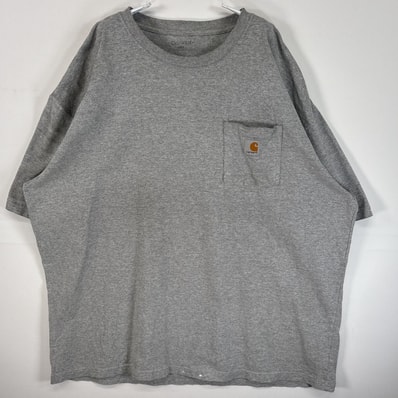 古着 カーハート Carhartt 半袖Tシャツ ワンポイント ロゴ 大きいサイズ 胸ポケ 2XL グレー 無地 メンズ