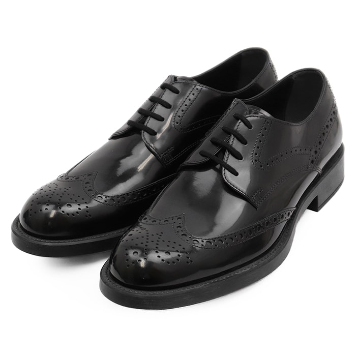 SALE【未使用】TOD'S トッズ ダービーシューズ サイズ 8 メンズ ウィングチップ メダリオン シグネチャー Tステッチ レースアップ ドレスシューズ 革靴 ブラック 黒 イタリア製