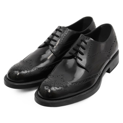 SALE【未使用】TOD'S トッズ ダービーシューズ サイズ 8 メンズ ウィングチップ メダリオン シグネチャー Tステッチ レースアップ ドレスシューズ 革靴 ブラック 黒 イタリア製