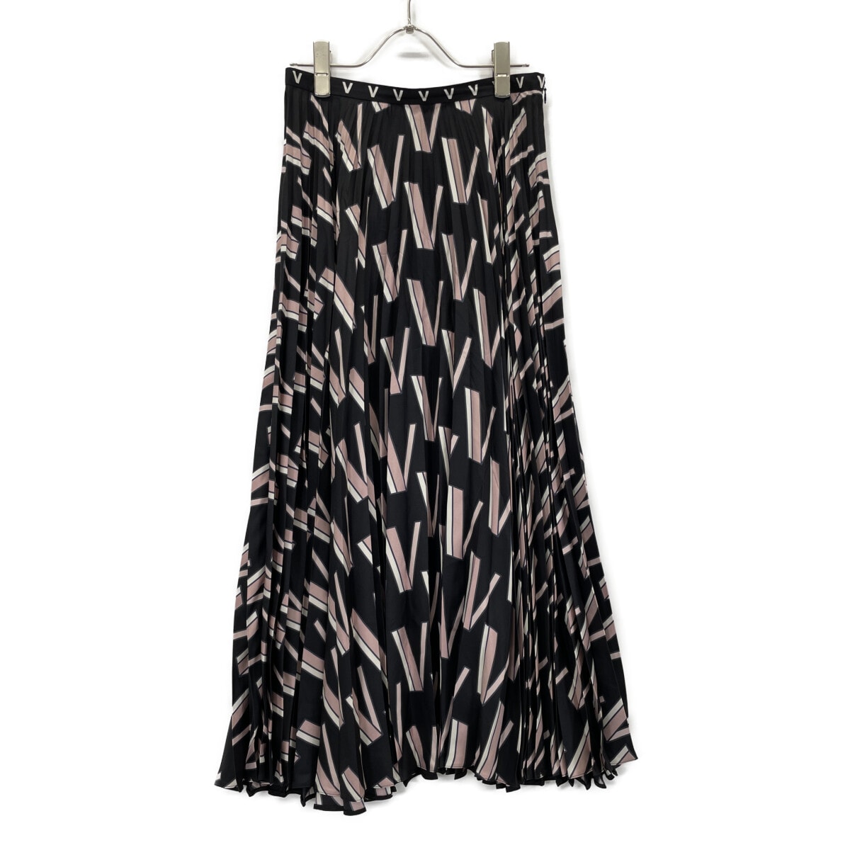 ヴァレンティノ ブラック TB3RA5K454R 総柄 プリーツロングスカート 38