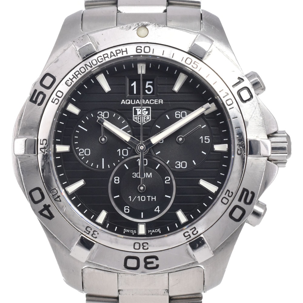 タグホイヤー TAG HEUER CAF101E アクアレーサー グランドデイト クロノグラフ ブラック クォーツ メンズ 腕時計 J#149941