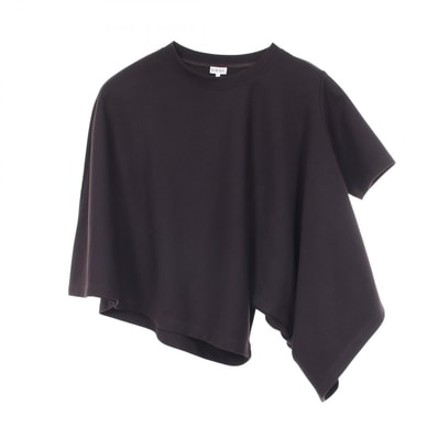 ロエベ LOEWE Cropped Draped T-Shirt アナグラム ロゴ アシンメトリー カットソー 衣料品 トップス コットン ポリエステル レディース ブラック系 【中古】