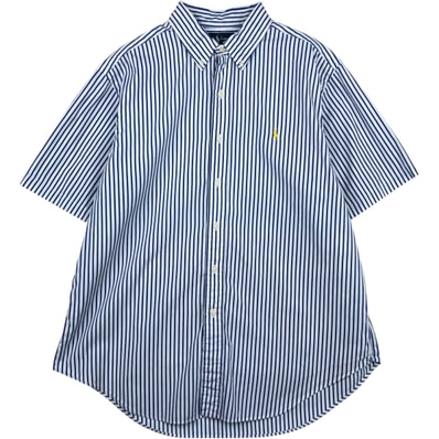 古着 ラルフローレン Ralph Lauren CLASSIC FIT クラシックフィット 半袖 ボタンダウン ストライプシャツ メンズXL相当/eaa641124