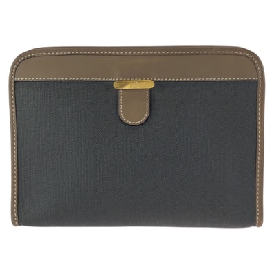 美品 Dunhill ダンヒル グレー ブラウン ゴールド金具 PVC レザー/ クラッチバッグ セカンドバッグ 601908 【中古】