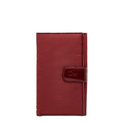 ディオール カナージュ ステッチ 長財布 レッド ナイロン レザー レディース Dior 【中古】