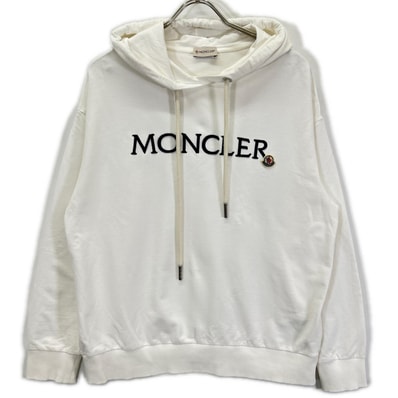 モンクレール 23年製 ホワイト ロゴ HOODIE SWEATER プルオーバーパーカー S
