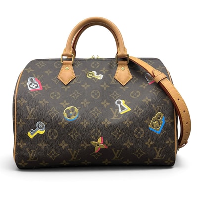 LOUIS VUITTON 希少 極美品 ルイヴィトン スピーディ バンドリエール30 モノグラム ラブロック 2way ミニボストン ショルダーバッグ M44365 PVC レザー DU4158 LV Aランク 中古 鑑定済 ヴィトンバッグ