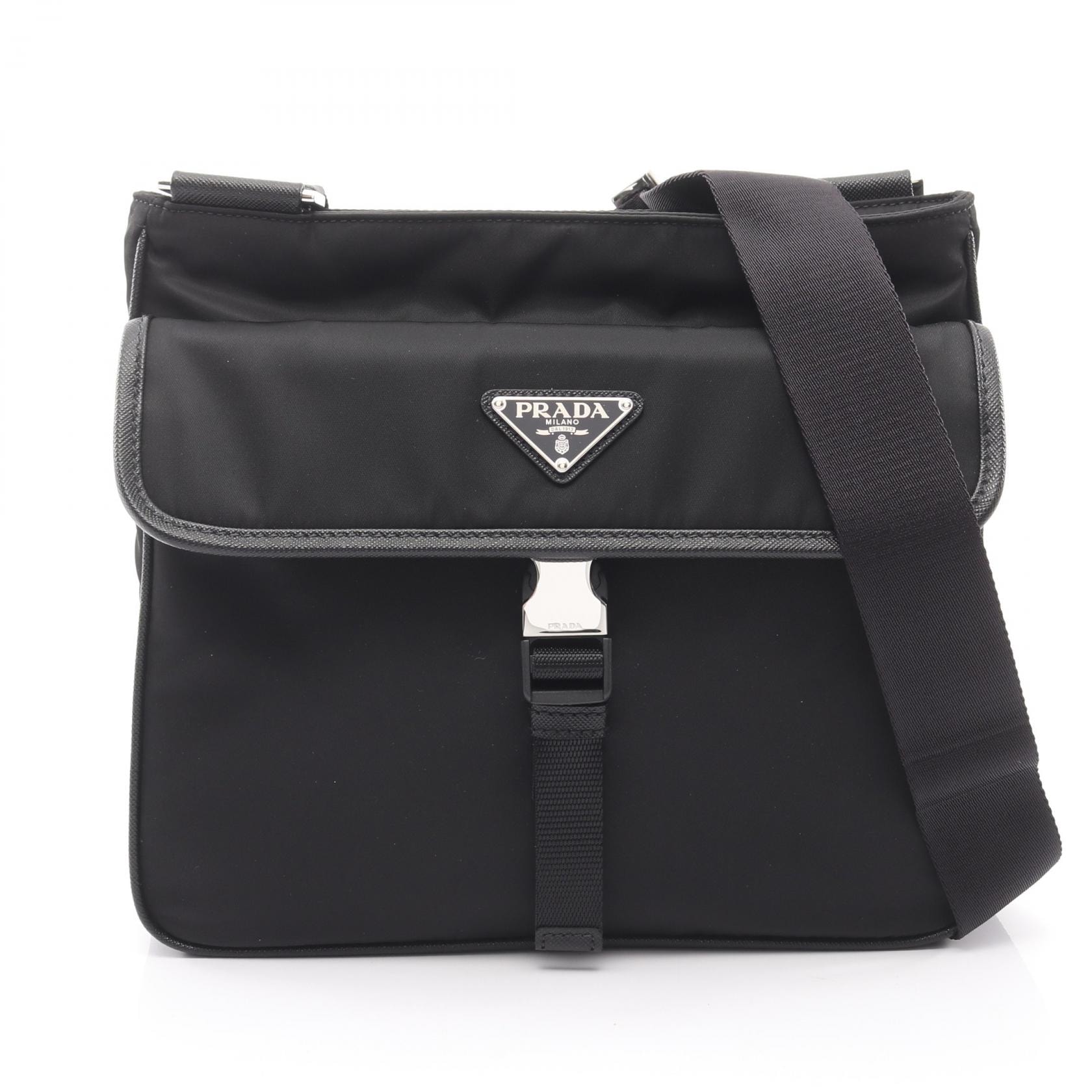 プラダ PRADA RE-NYLON TESSUTO+SAFFIANO ショルダーバッグ バッグ ナイロン サフィアーノレザー メンズ レディース ブラック系 2VH1192DMHF0002 【新品】