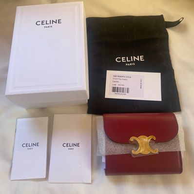 CELINE Triomphe Small Flap Wallet In Shiny Calfskin "Carmin"