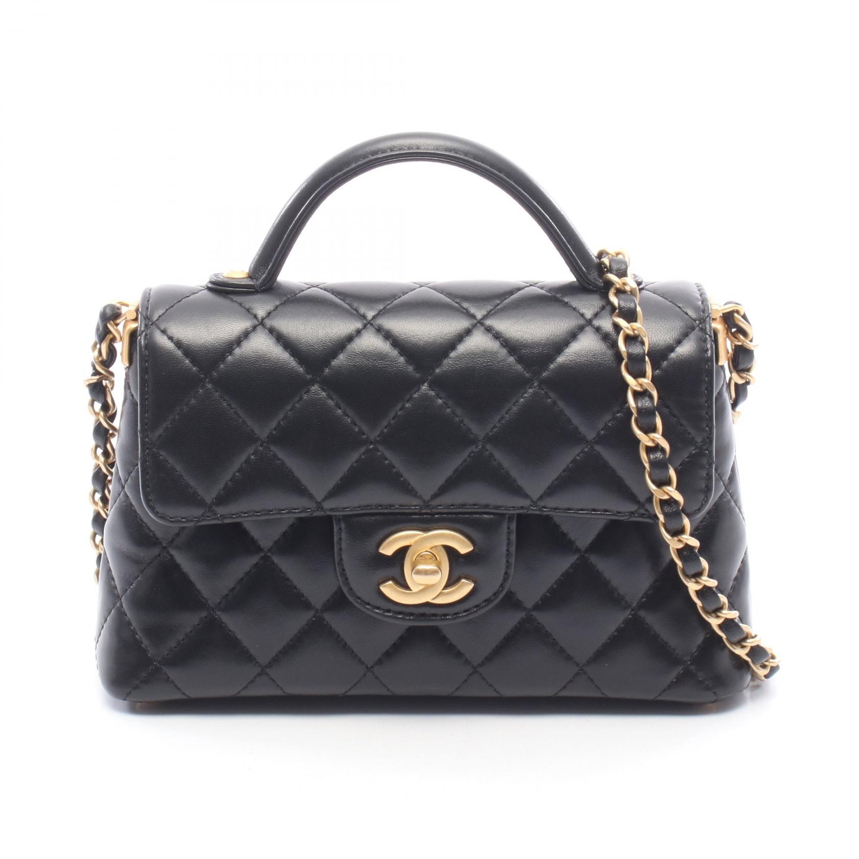 シャネル CHANEL マトラッセ トップハンドル スモールフラップバッグ 2WAY ショルダーバッグ バッグ レザー レディース ブラック系 【中古】