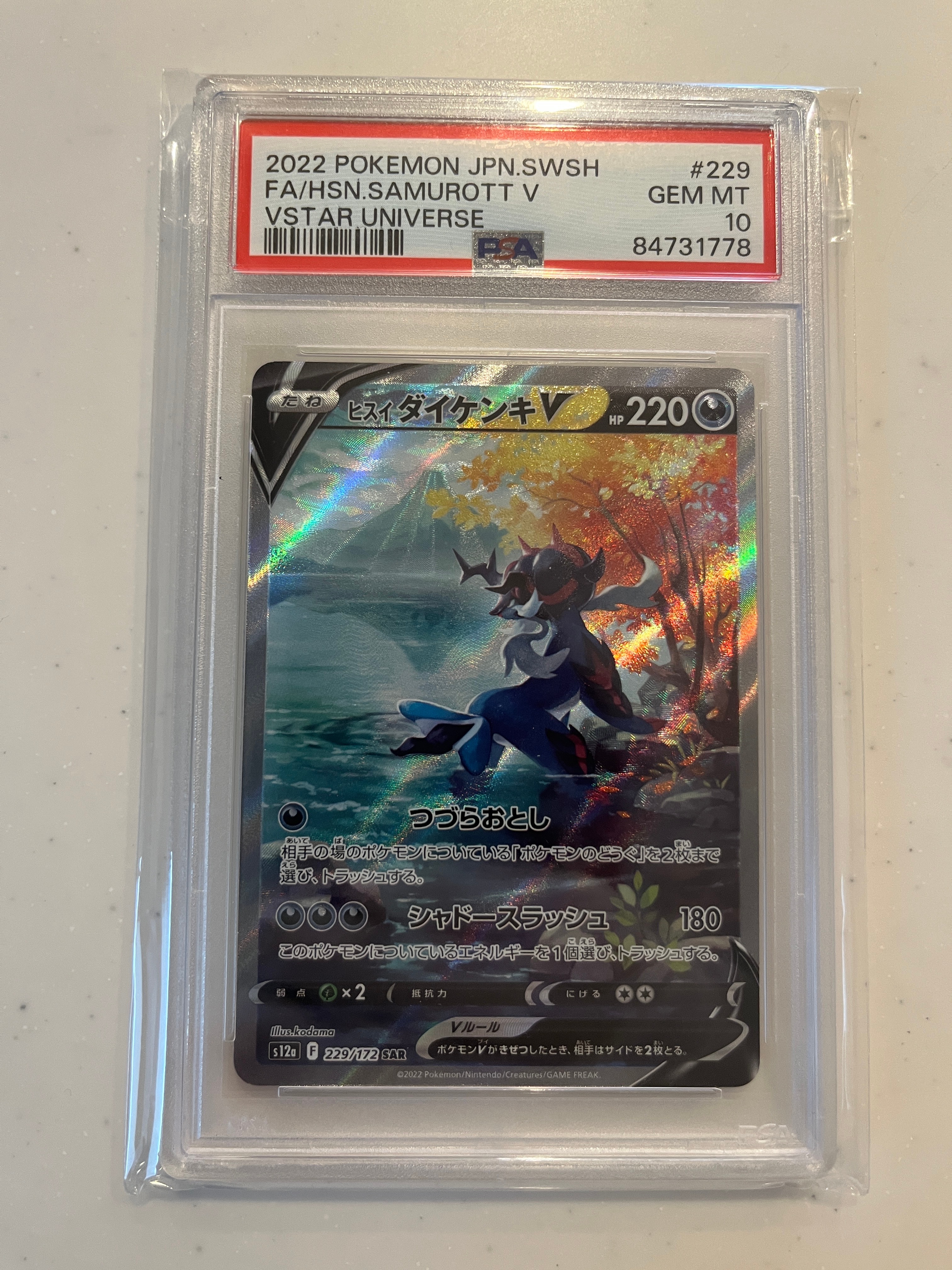 PSA10　ヒスイダイケンキV　SAR　229/172　HSN SAMUROTT Hisuian Samurott V SAR 229/172 s12a VSTAR Universe Pokemon Card
