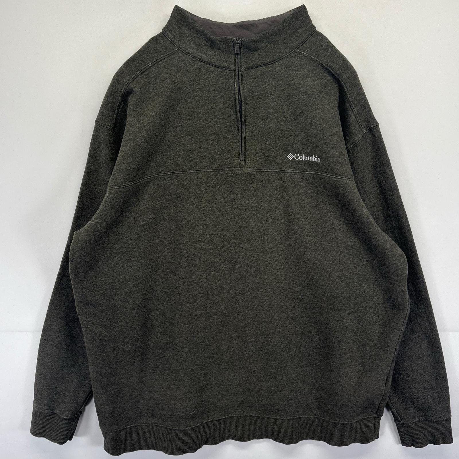 古着 コロンビア Columbia スウェット トレーナー プルオーバー ハーフジップ ワンポイントロゴ刺繍 14041  カーキ系 メンズ