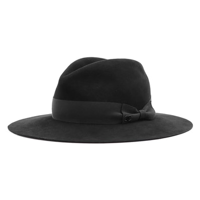 美品 シャネル ラビットファー ワイドブリム 中折れ COCOマークチャーム ハット ブラック M CHANEL