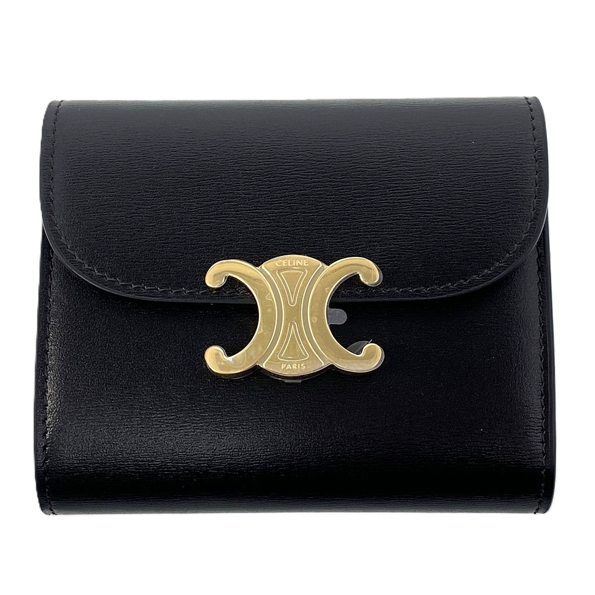 CELINE セリーヌ スモールウォレット トリオンフ 三つ折り財布 10D782 レザー ブラック レディース【中古】