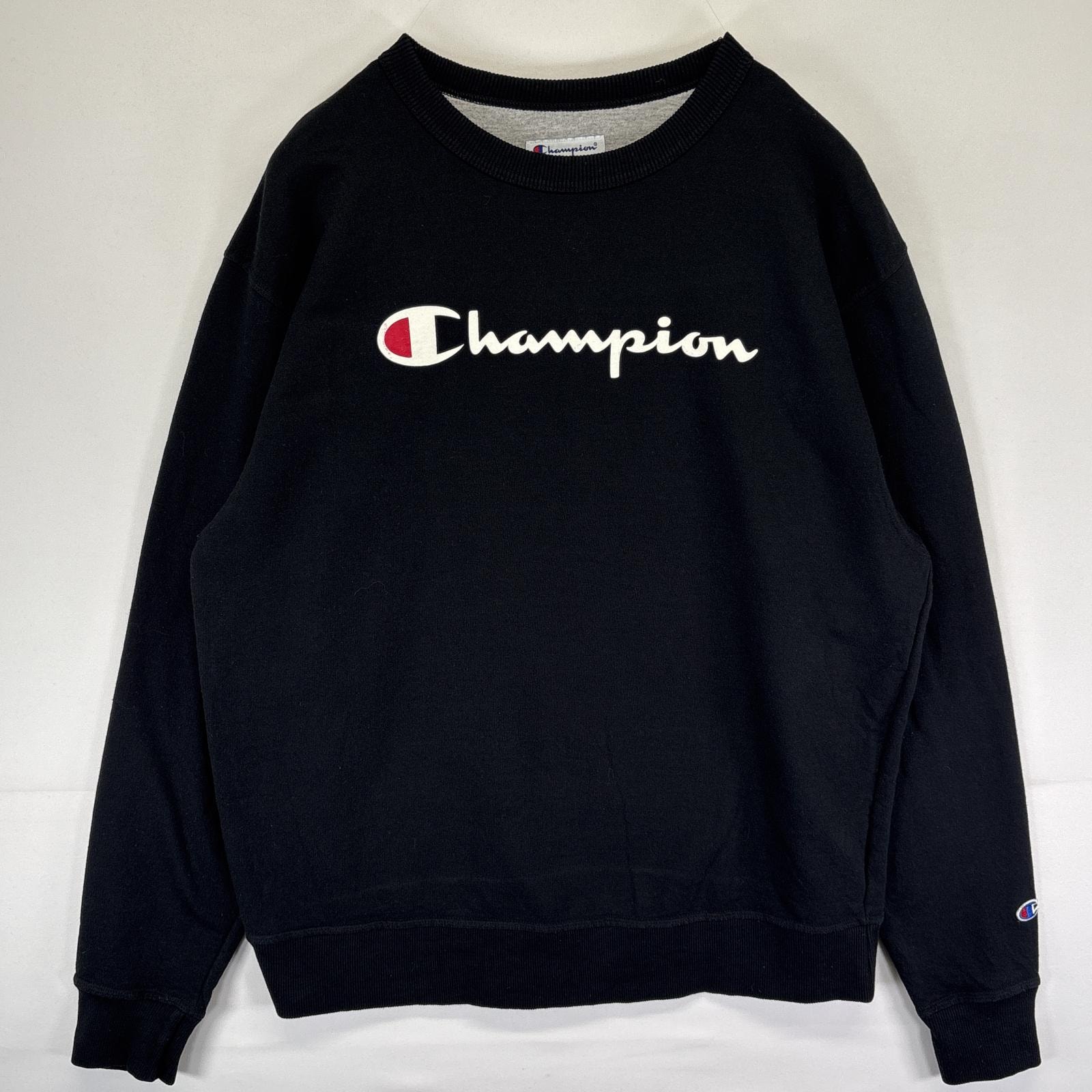 古着 チャンピオン Champion スウェット トレーナー クルーネック ビッグロゴプリント プルオーバー  L  ブラック メンズ