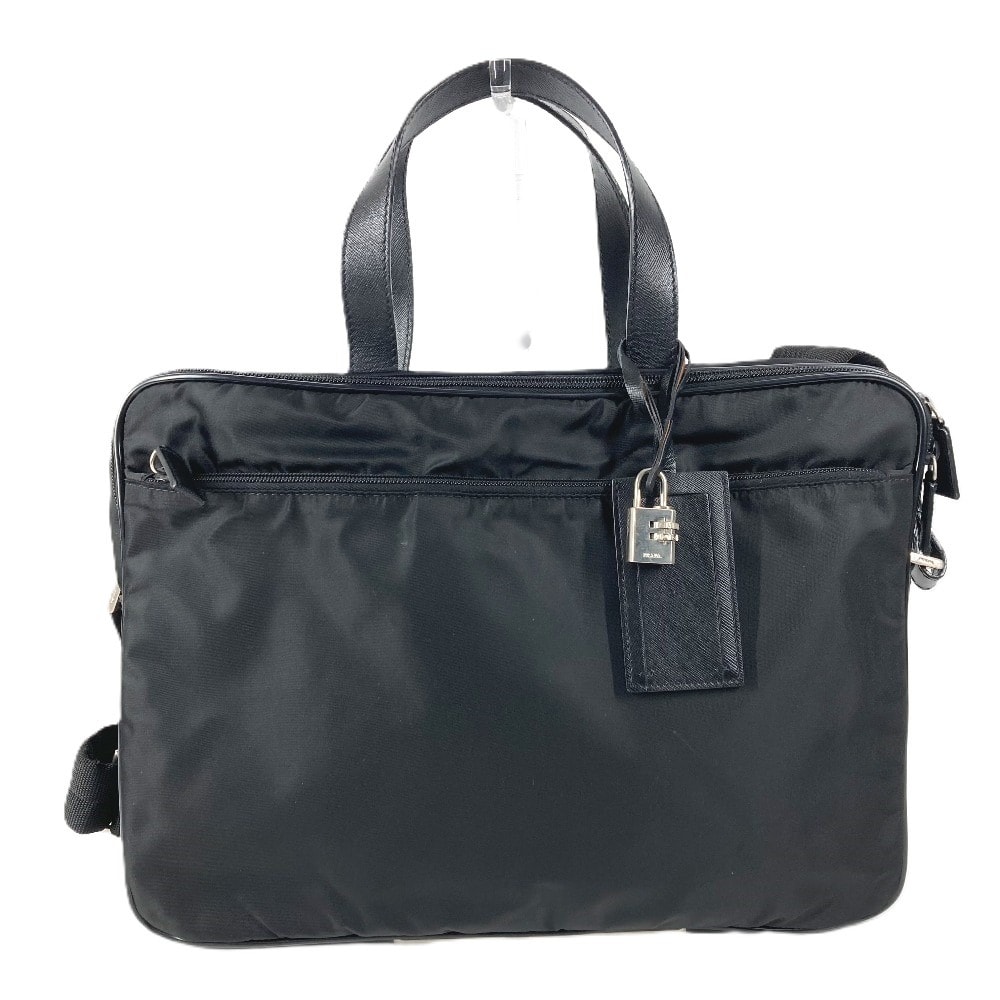 プラダ PRADA トライアングルロゴ 三角ロゴ プレート ショルダーバッグ カバン ハンドバッグ 2WAYバッグ ビジネスバッグ レザー/ナイロン ブラック