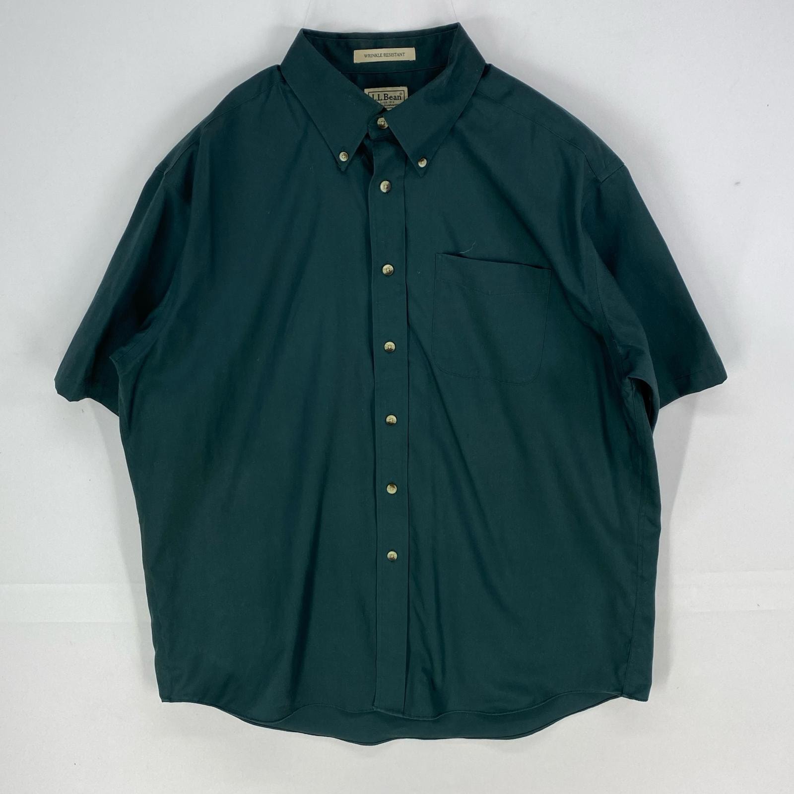 古着 エルエルビーン L.L.Bean 半袖シャツ アウトドア 胸ポケット ショートスリーブ L グリーン系 無地 メンズ