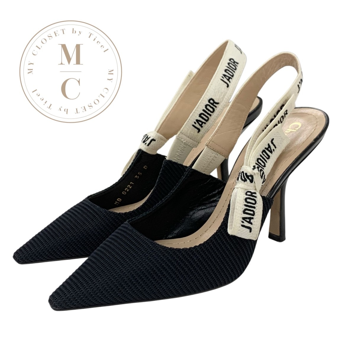 クリスチャンディオール CHRISTIAN DIOR JADIOR パンプス 靴 シューズ ファブリック ブラック ホワイト 黒 スリングバック サンダル ロゴ