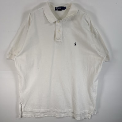 古着 90's/90年代 ポロバイラルフローレン Polo by Ralph Lauren 鹿の子 半袖 ポロシャツ ロゴ 刺繍 2ボタン 大きいサイズ XL ホワイト 無地 メンズ