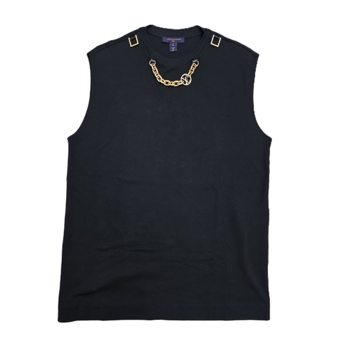 LOUIS VUITTON ルイ・ヴィトン 23AW チェーン付き ノースリーブ カットソー タンクトップ 1ABCCM M コットン ブラック  レディース【中古】