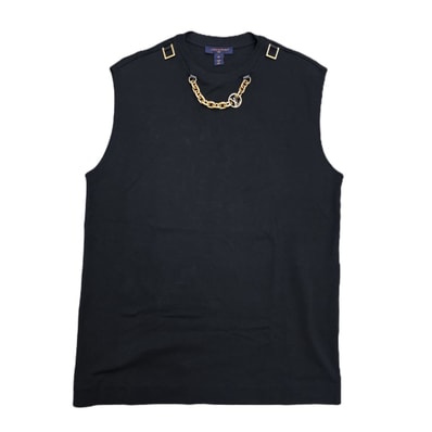 LOUIS VUITTON ルイ・ヴィトン 23AW チェーン付き ノースリーブ カットソー タンクトップ 1ABCCM M コットン ブラック レディース【中古】