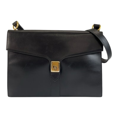 Christian Dior クリスチャンディオール ヴィンテージ ブラック 黒 ゴールド金具 レザー ショルダーバッグ 601906 【中古】