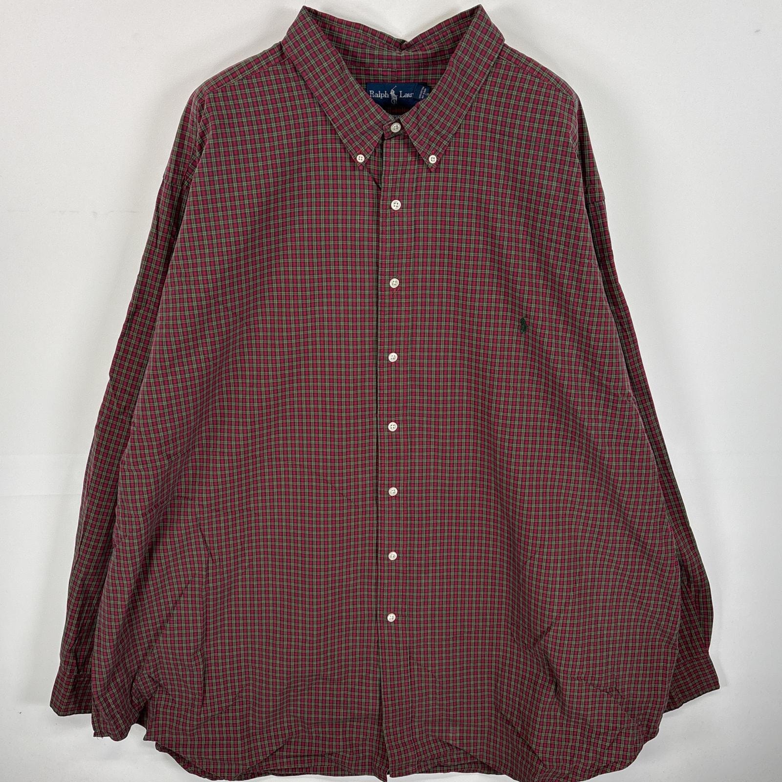 古着 ラルフローレン RALPH LAUREN 長袖シャツ ボタンダウンシャツ ワンポイント ロゴ 刺繍 大きいサイズ 4XLT  レッド系 チェック メンズ