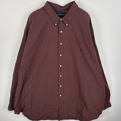 古着 ラルフローレン RALPH LAUREN 長袖シャツ ボタンダウンシャツ ワンポイント ロゴ 刺繍 大きいサイズ 4XLT レッド系 チェック メンズ
