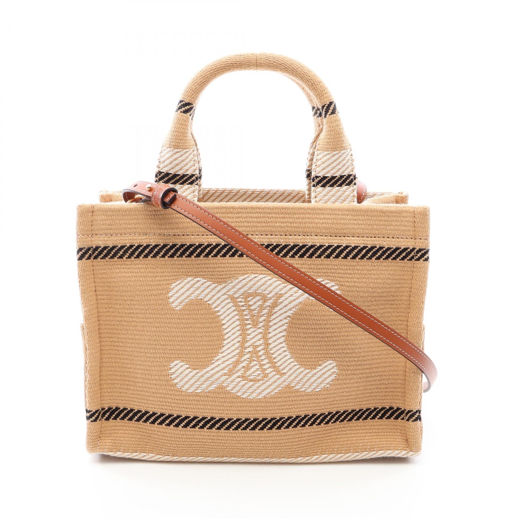 セリーヌ CELINE SMALL CABAS スモール カバ タイス 2WAY トートバッグ バッグ キャンバス レザー レディース ベージュ系 / アイボリー系 / ブラック系 【中古】