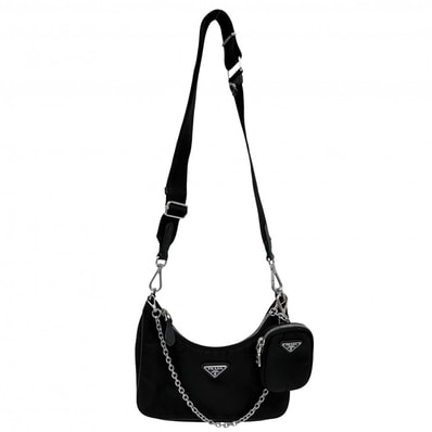 PRADA プラダ 2WAY Re-Edition2005 Re-Nylon ハンドバッグ ショルダーバッグ 肩掛け 斜め掛け ポーチ付き トライアングルロゴ 1BH204 ナイロン ブラック 黒 シルバー金具 レディース【中古品】