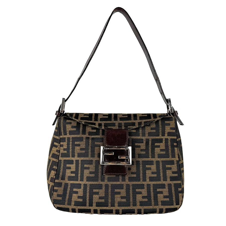フェンディ FENDI ハンドバッグ ズッカ ナイロンキャンバス/レザー ブラウン レディース【中古】 z10829