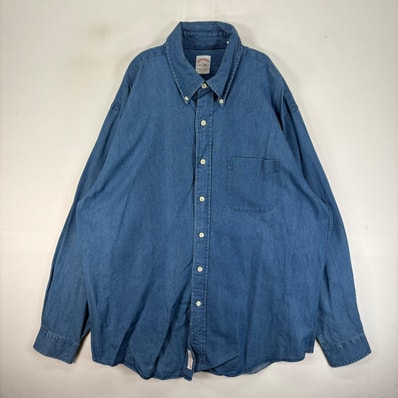 古着 ブルックスブラザーズ Brooks Brothers デニム 長袖シャツ ボタンダウン 胸ポケット L ブルー系 無地 メンズ