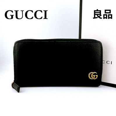 GUCCI GG Marmont Leather Zip Around Wallet "Black/Gold"