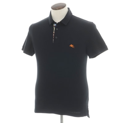 【中古】エトロ ETRO 鹿の子コットン 半袖ポロシャツ ブラック【サイズL】【メンズ】
