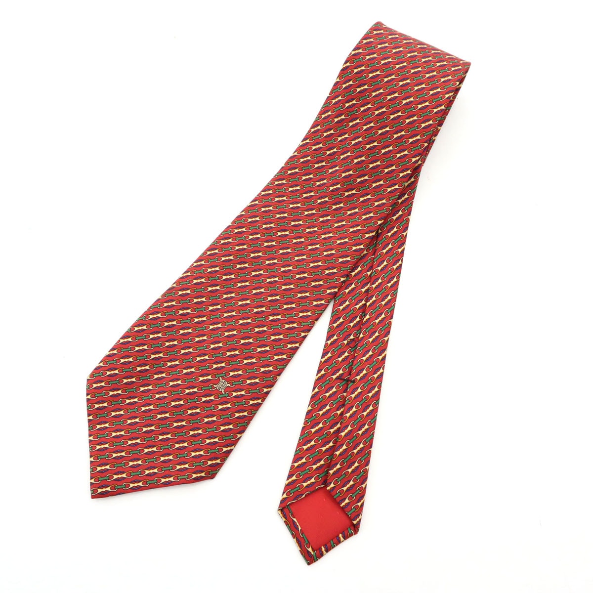 CELINE セリーヌ スペイン製 シルク 総柄 ネクタイ レッド系