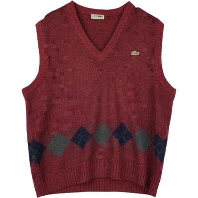 古着 80年代 ラコステ LACOSTE アーガイル柄 Vネック ウール×アクリルニットベスト スペイン製 メンズL相当 ヴィンテージ/rab181110