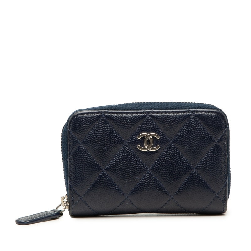 シャネル マトラッセ ココマーク コインケース 小銭入れ ネイビー キャビアスキン レディース CHANEL 【中古】