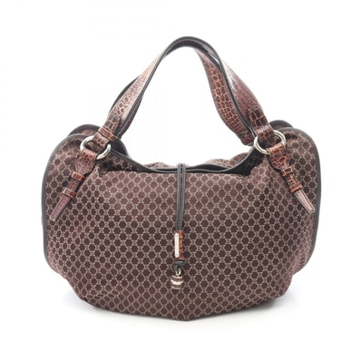 セリーヌ CELINE ビタースウィート マカダム クロコ型押し ハンドバッグ バッグ キャンバス レザー レディース ブラウン系 【中古】