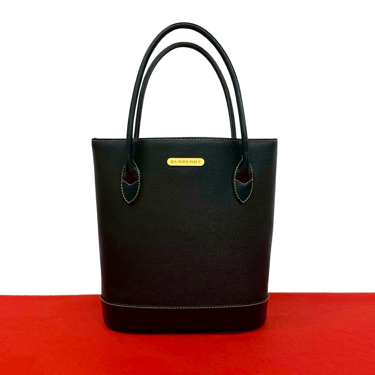 BURBERRY バーバリー ロゴ 金具 ノバチェック レザー ハンドバッグ ブラック
 60956