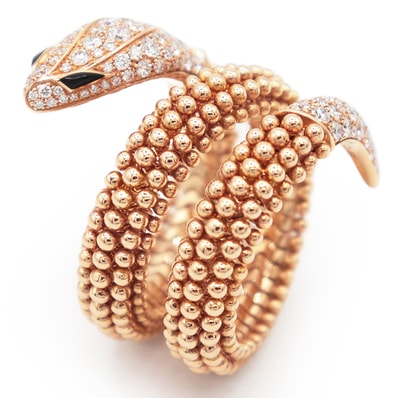 【美品】BVLGARI ブルガリ リング 指輪 セルペンティ サイズ #M 358664 ダイヤ / オニキス ピンクゴールド 18金 K18PG アクセサリー ジュエリー 箱・ケース付属 イタリア製 メンズ レディース ユニセックス
