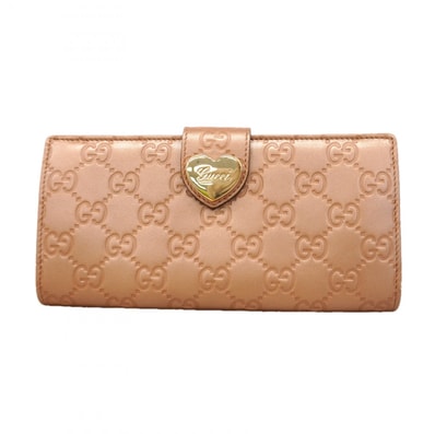 【6ec3181-k】グッチ 長財布 グッチシマ 203550 レザー ピンク シャンパンゴールド金具【中古】レディース