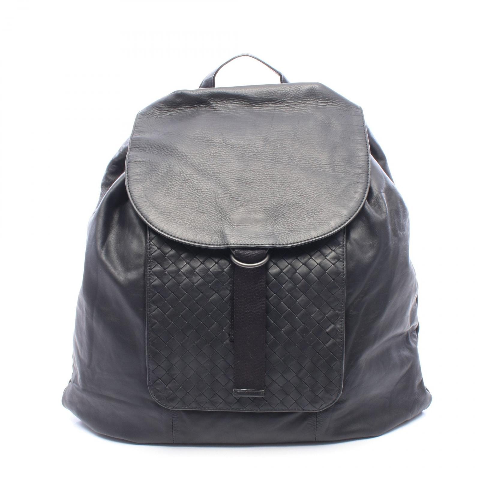ボッテガヴェネタ BOTTEGA VENETA イントレチャート リュックサック バックパック バッグ レザー メンズ ブラック系 【中古】