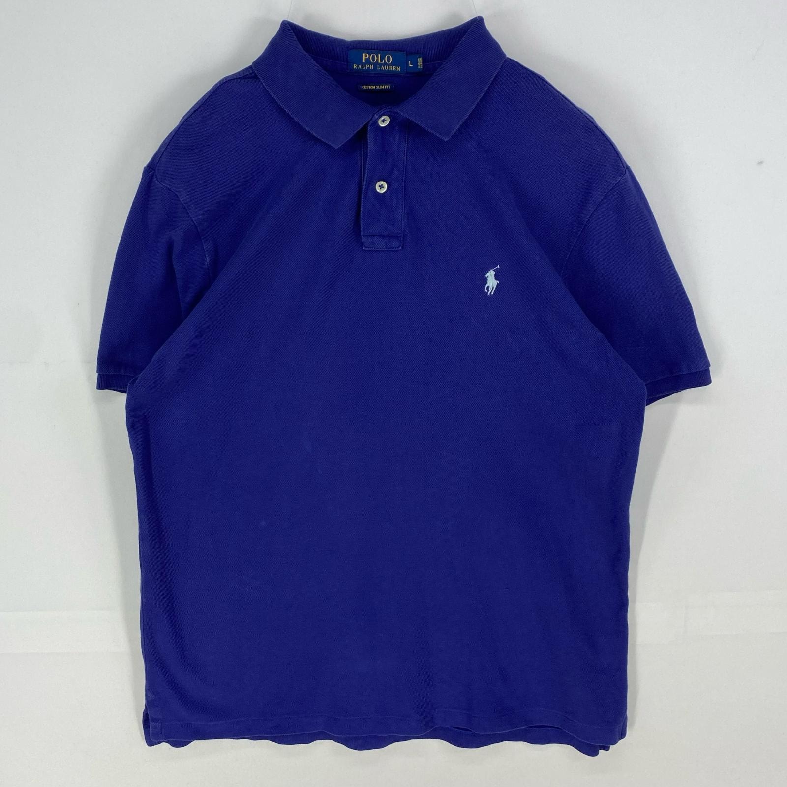 古着 ポロ・ラルフローレン POLO RALPH LAUREN 鹿の子 半袖シャツ ワンポイント ロゴ刺繍 ショートスリーブ L パープル系 無地 メンズ