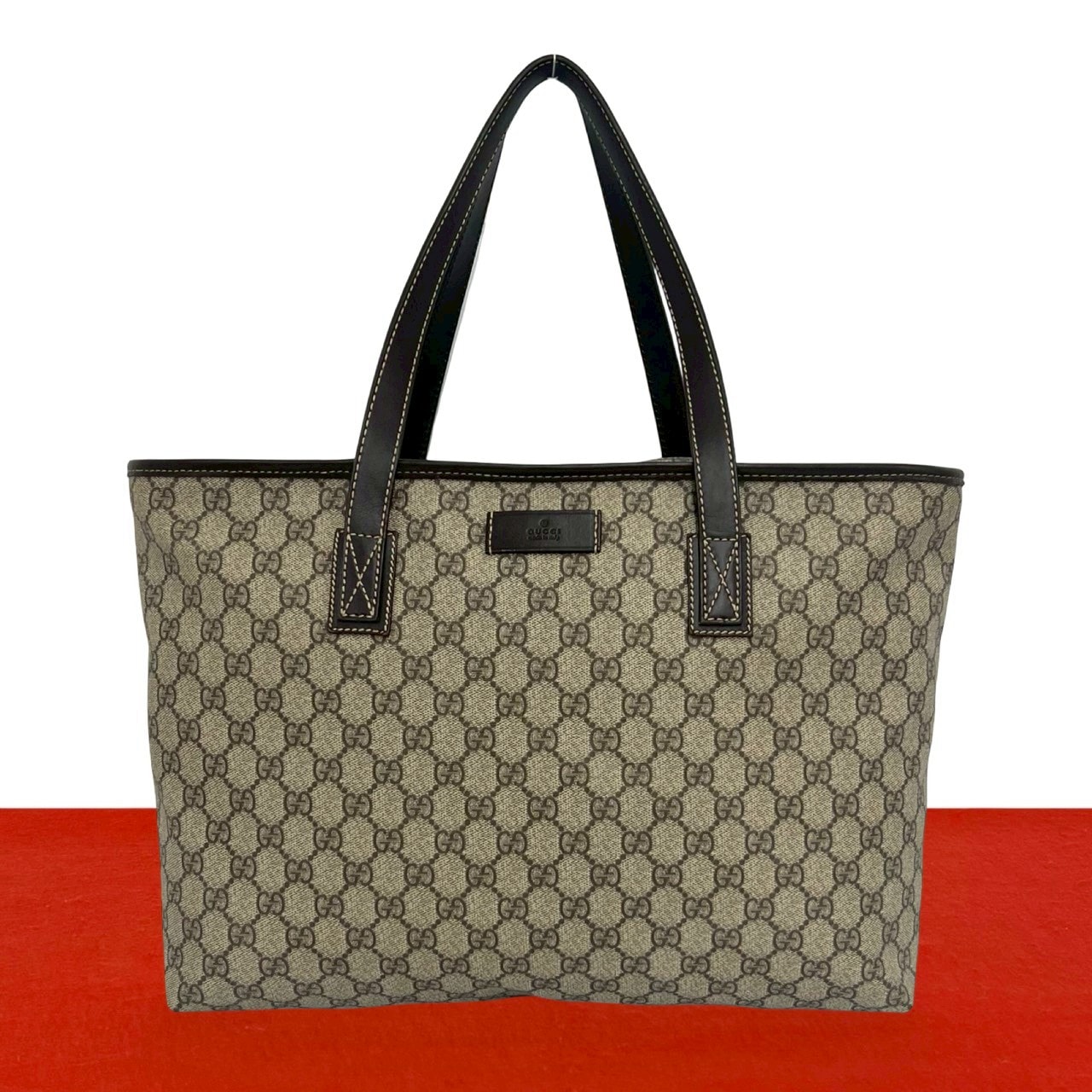 GUCCI グッチ GG ロゴ 柄 レザー ポリウレタン トートバッグ ブラウン
 5953a