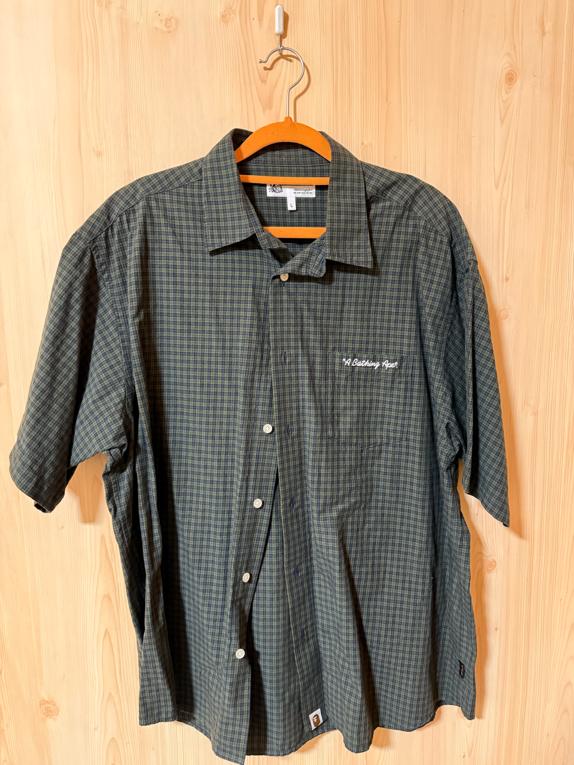 A BATHING APE Bape Legacy Ape Head One Point Check S/S Shirt "Green"