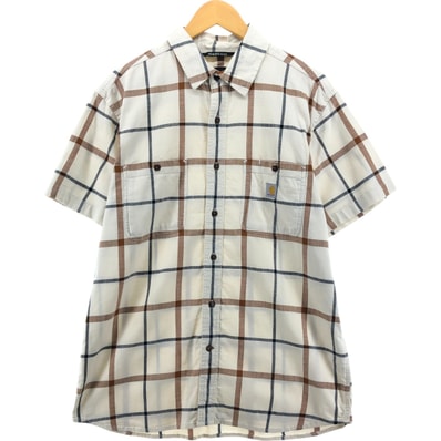 古着 カーハート Carhartt RELAXED FIT RUGGED FLEX チェック柄 半袖 ワークシャツ メンズL相当/eaa556628
