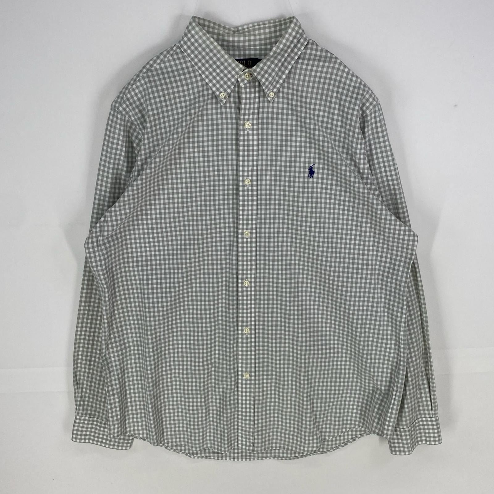 古着 ポロ・ラルフローレン POLO RALPH LAUREN 長袖シャツ 刺繍ロゴ ワンポイント ロングスリーブ XL  ホワイト系 チェック メンズ