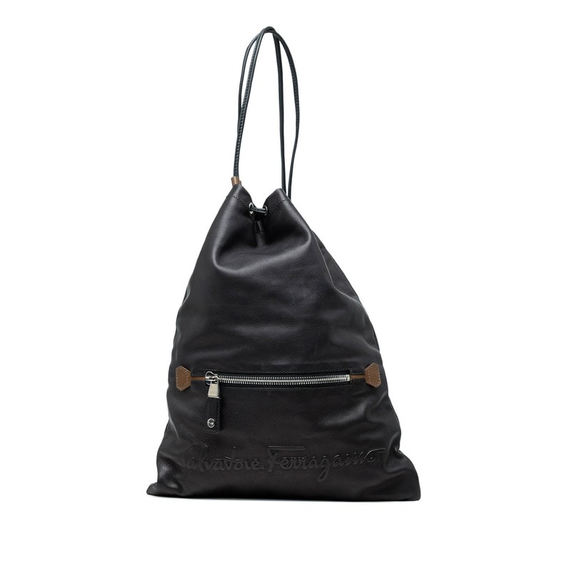 サルヴァトーレフェラガモ ロゴ ショルダーバッグ ブラック ブラウン レザー レディース Salvatore Ferragamo 【中古】