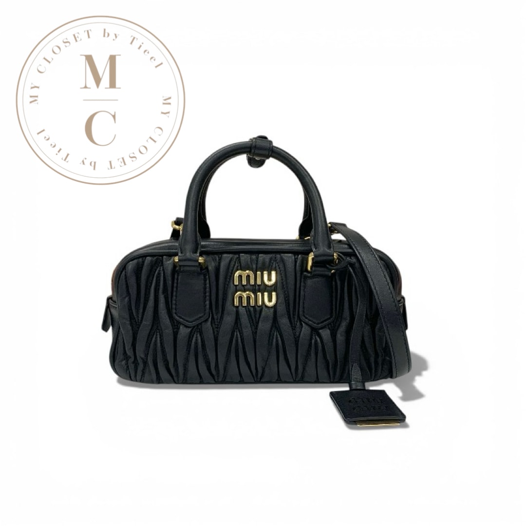 ミュウミュウ MIUMIU アルカディ ハンドバッグ ブラック ゴールド マテラッセ 2way ロゴ
